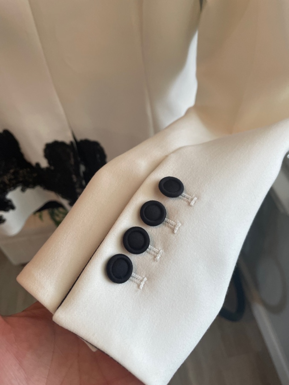 White Women's Tailored Blazer with Black Appliqué - Picture 9 of 10